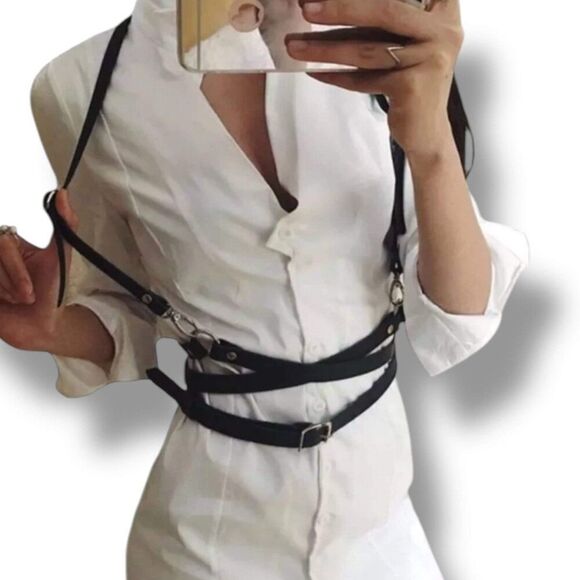 Black Chest Harness Multi Waist Wrap Belt Body Harness Belt - NEW - Picture 1 of 5